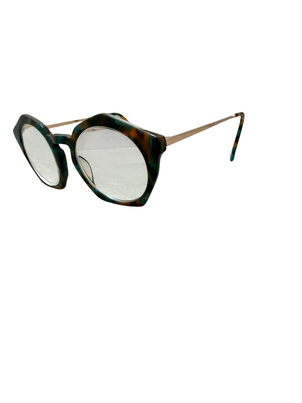 Angular Round Tortoiseshell Frames in Teal & Brown - Picture 2 of 4